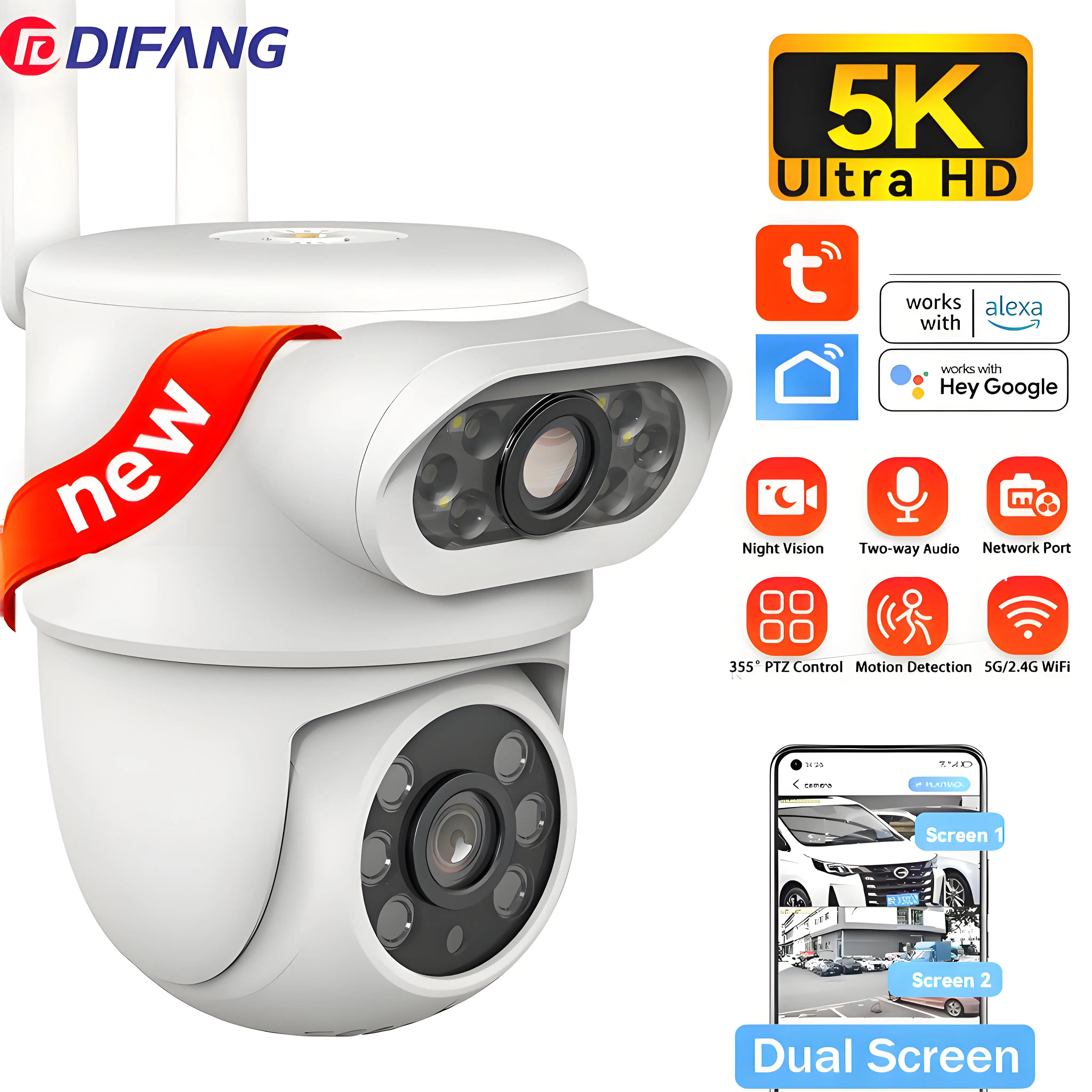 Tuya WiFi IP Camera 5K 10MP WiFi Surveillance Outdoor Smart Home Dual Lens Dual Screen Auto Track SmartLife Security Cam Alexa
Tuya WiFi IP Camera 5K 10MP WiFi Surveillance Outdoor Smart Home Dual Lens Dual Screen Auto Track SmartLife Security Cam Alexa
