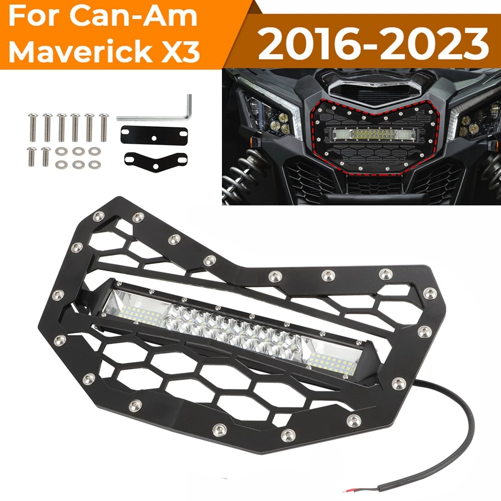 Front Hood Grille Grill With 6000K White LED Light Bar Easy Install UTV Mesh Grilles Black For Can-Am Maverick X3 2016-2023
Front Hood Grille Grill With 6000K White LED Light Bar Easy Install UTV Mesh Grilles Black For Can-Am Maverick X3 2016-2023