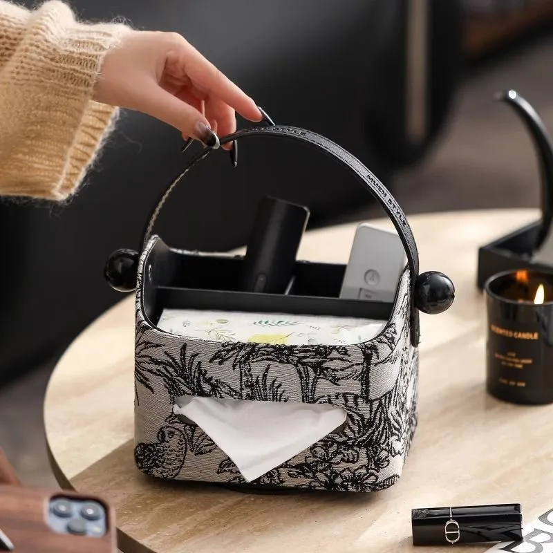 Fabric Tissue Box With Handle Retro Living Room Desktop Paper Box Tea Table Multifunctional Remote Control Storage Box ZI653