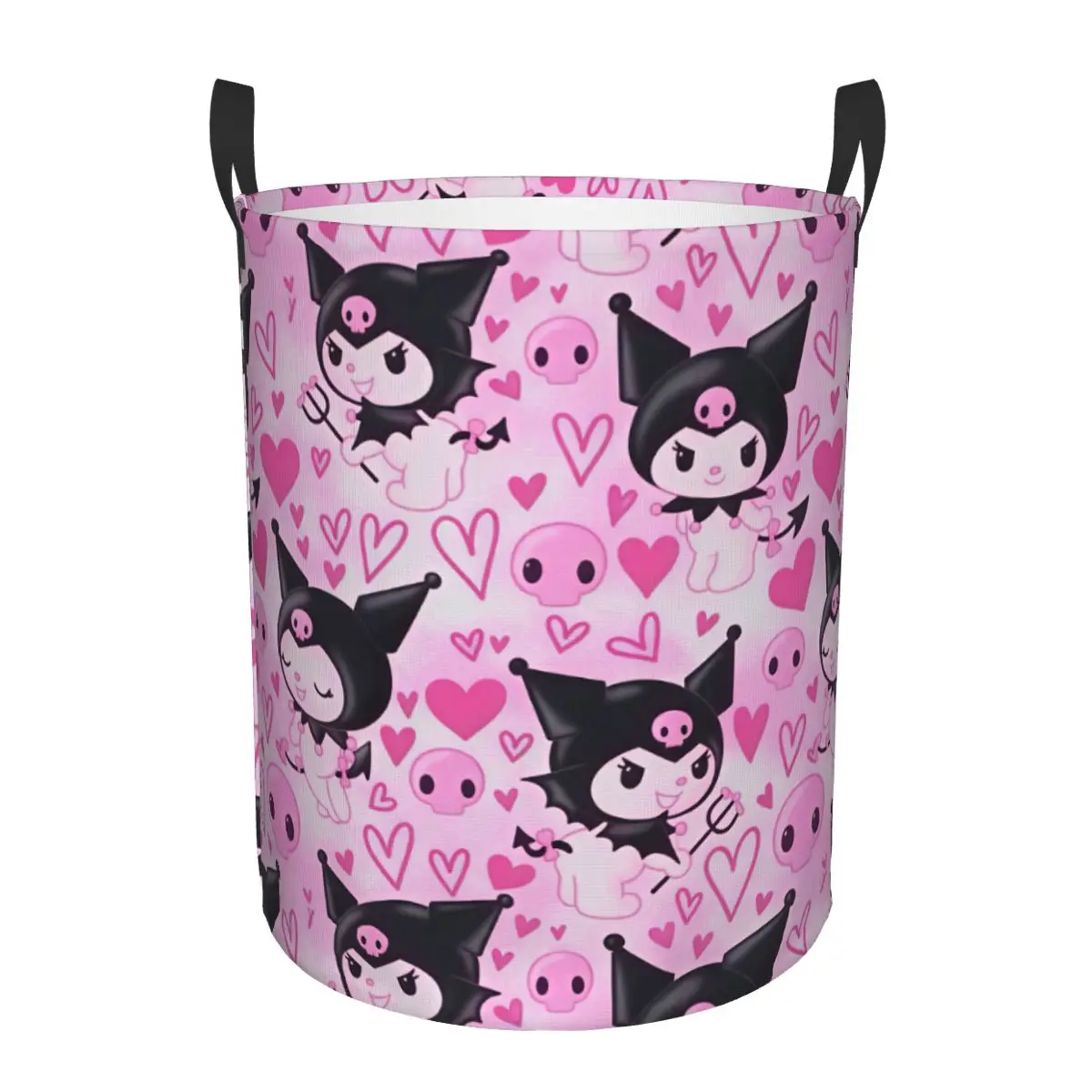 Kuromi Black Hood With Pink Skull Laundry Basket Foldable Cartoon Seamless Pattern Clothes Hamper Storage Bin for Bathroom
Kuromi Black Hood With Pink Skull Laundry Basket Foldable Cartoon Seamless Pattern Clothes Hamper Storage Bin for Bathroom