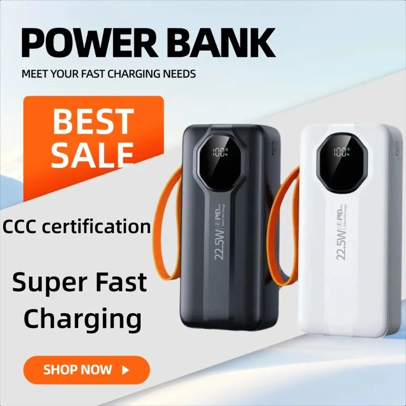 22.5W Super Fast Charging 20000/30000/57000mAh High-capacity Power Bank with Built-in Cable
22.5W Super Fast Charging 20000/30000/57000mAh High-capacity Power Bank with Built-in Cable