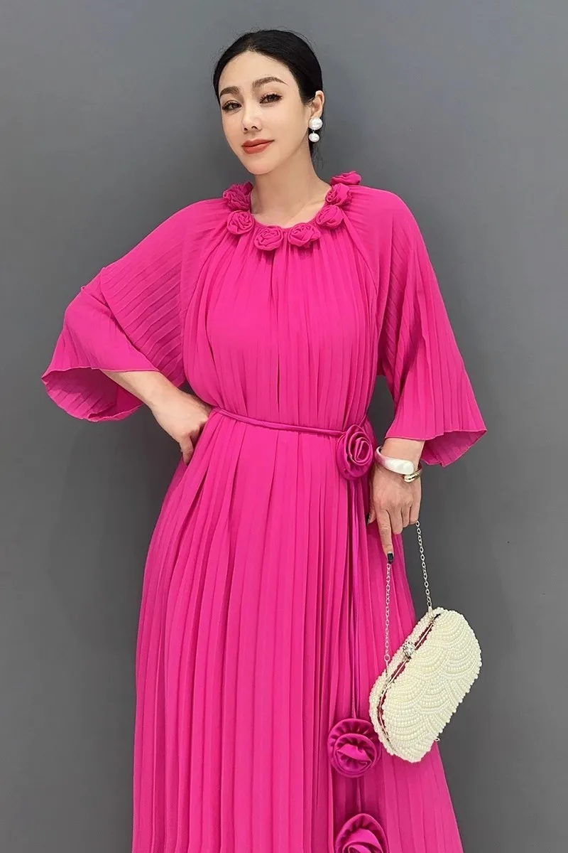 Summer Elegant Loose Long Dresses For Women Fashion Pleat Party O Neck Dress Female Wholesale
Summer Elegant Loose Long Dresses For Women Fashion Pleat Party O Neck Dress Female Wholesale