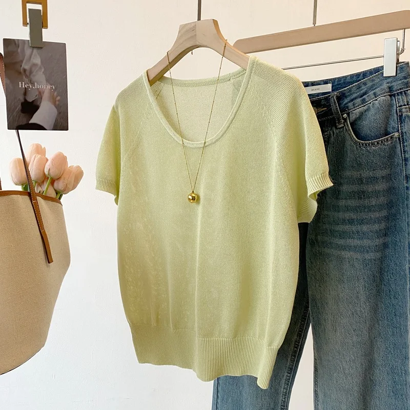 Dave&di 26 Summer New Product: Seamless One-piece U-neck Short Sleeved Knitted Shirt Made Of Silkworms And Hemp Simple And Vers
Dave&di 26 Summer New Product: Seamless One-piece U-neck Short Sleeved Knitted Shirt Made Of Silkworms And Hemp Simple And Vers