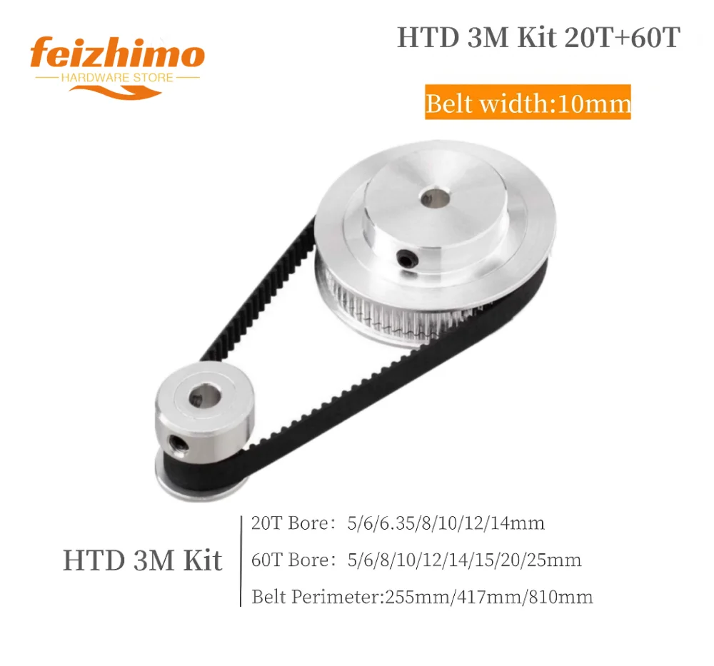 HTD 3M Pulley Set For 3:1 60T 20T Belt Width 10mm 20Teeth Belt Pulleys 3M Synchronous Wheels Set 60Teeth HTD3M Timing Pulley Kit
HTD 3M Pulley Set For 3:1 60T 20T Belt Width 10mm 20Teeth Belt Pulleys 3M Synchronous Wheels Set 60Teeth HTD3M Timing Pulley Kit