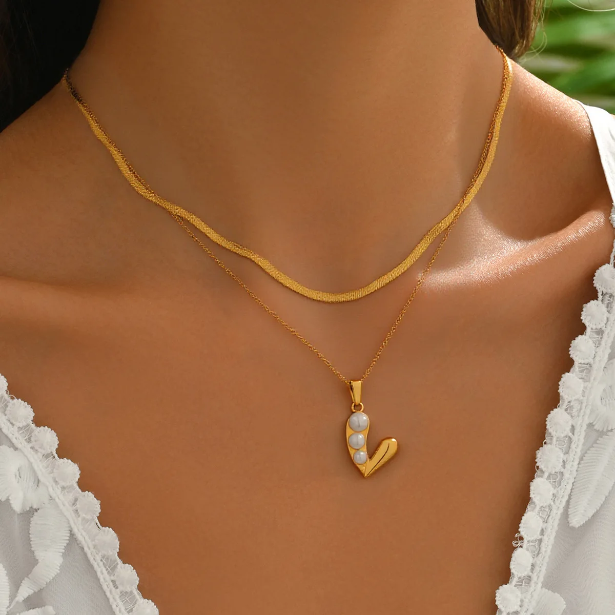 Stainless Steel Necklace Double Layer Choker Snake Chain Heart Simulated Pearl Pendant
Stainless Steel Necklace Double Layer Choker Snake Chain Heart Simulated Pearl Pendant