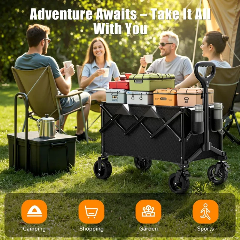Collapsible Wagon Cart 480LBS Capacity with Cup Holders Foldable Utility Cart for Camping Beach Shopping Garden Sports
Collapsible Wagon Cart 480LBS Capacity with Cup Holders Foldable Utility Cart for Camping Beach Shopping Garden Sports