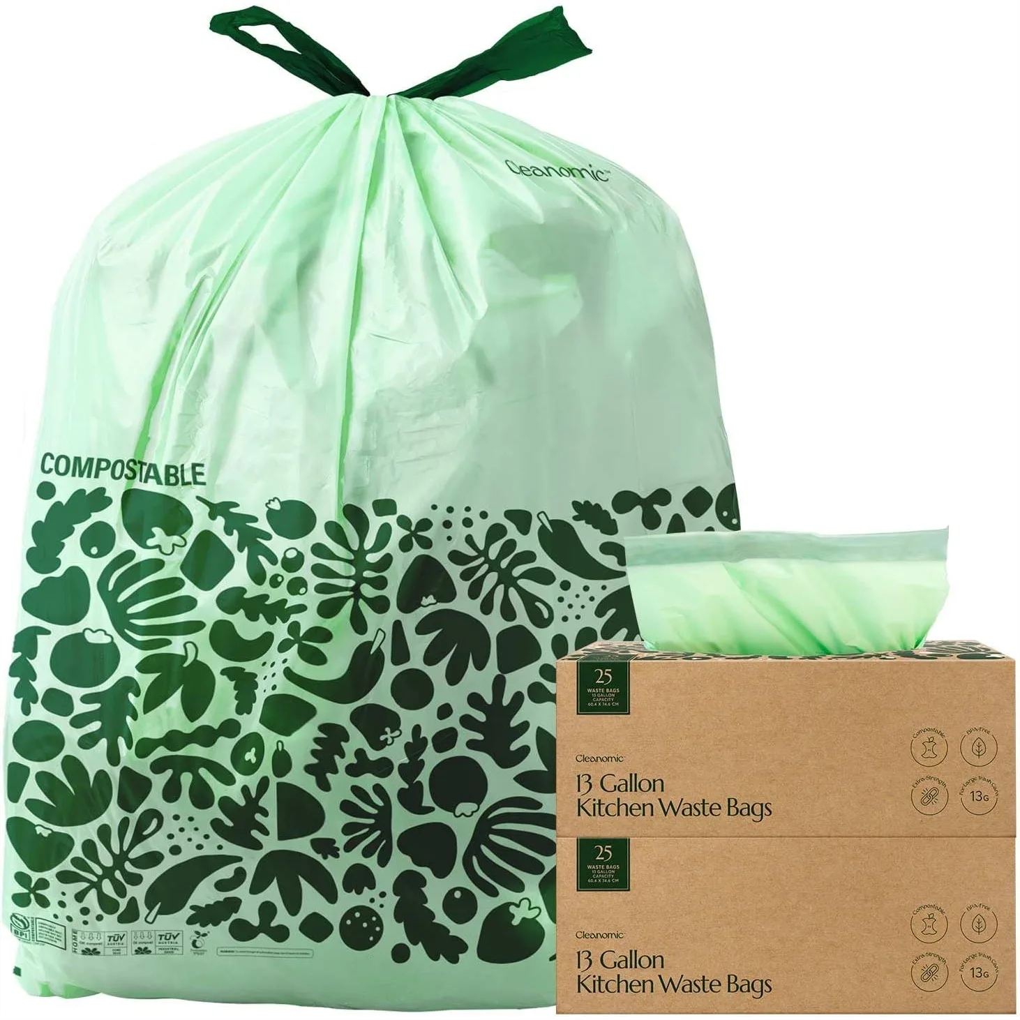 Compostable 13 Gallon Trash Bags with Drawstring, 2 Pack 50 Count, BPI Certified Kitchen Compost Bags, Leak-Proof &
Compostable 13 Gallon Trash Bags with Drawstring, 2 Pack 50 Count, BPI Certified Kitchen Compost Bags, Leak-Proof &