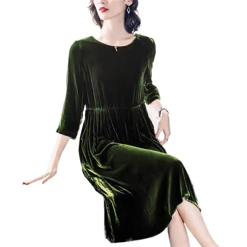 Velvet Pleated Three Quarter Sleeve Women Dress Autumn Winter Women' Fashion Midi Velour Dress Vestidos -
Velvet Pleated Three Quarter Sleeve Women Dress Autumn Winter Women' Fashion Midi Velour Dress Vestidos -