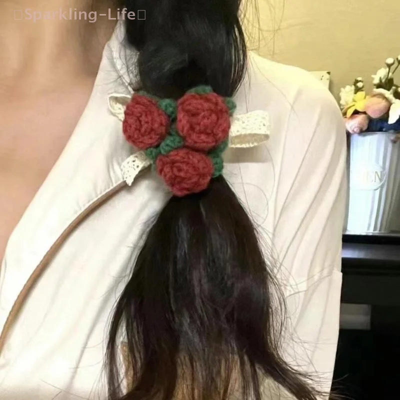 French Vintage Rose Hair Rope Simulated Knitting Flower Hair Ties Elastic Hair Bands For Girls Sweet Hair Accessories
French Vintage Rose Hair Rope Simulated Knitting Flower Hair Ties Elastic Hair Bands For Girls Sweet Hair Accessories