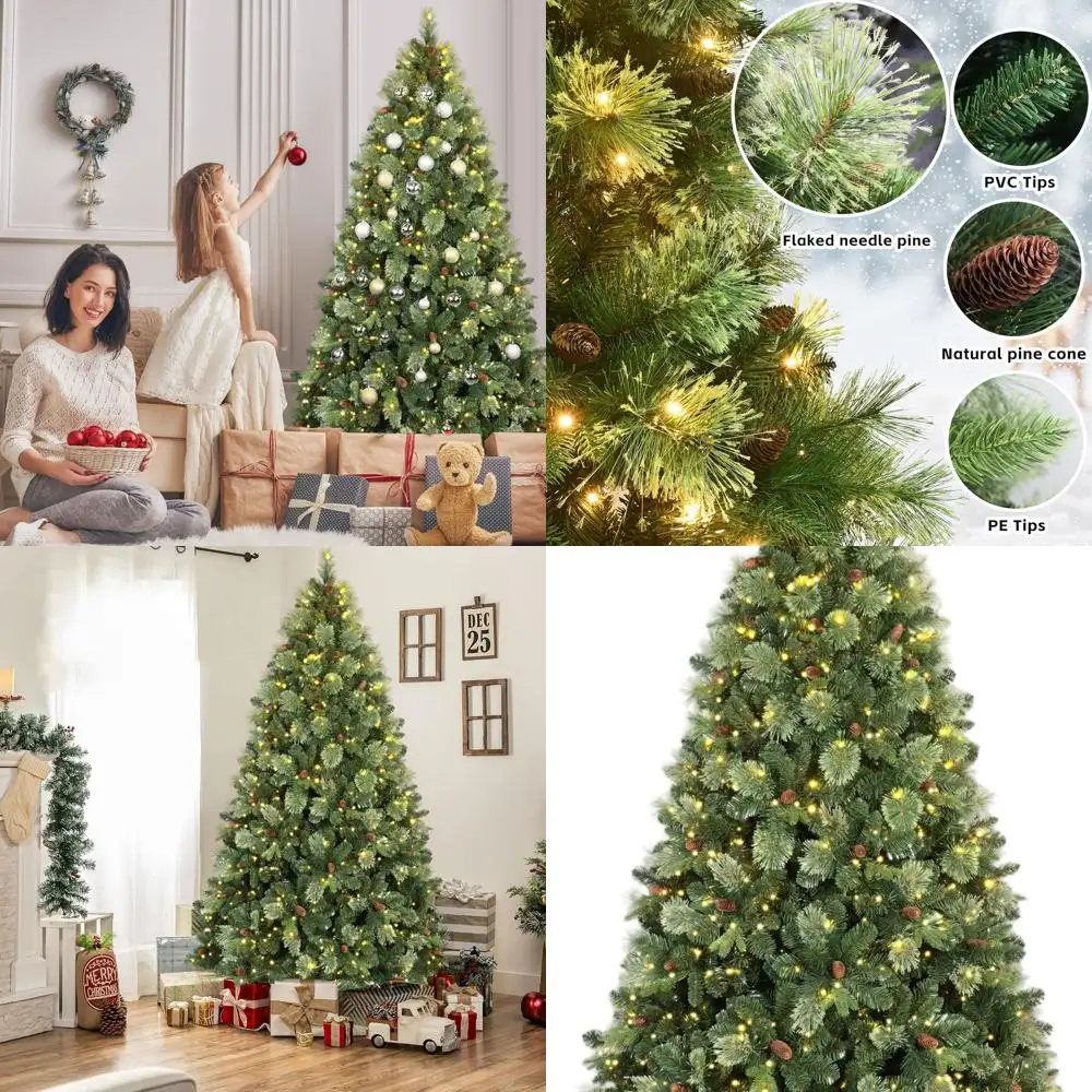 4-Foot Pre-Lit Carolina Pine Tree with 200 LED Lights, Cones, 419 Tips, and Metal Stand for Festive Decor
4-Foot Pre-Lit Carolina Pine Tree with 200 LED Lights, Cones, 419 Tips, and Metal Stand for Festive Decor