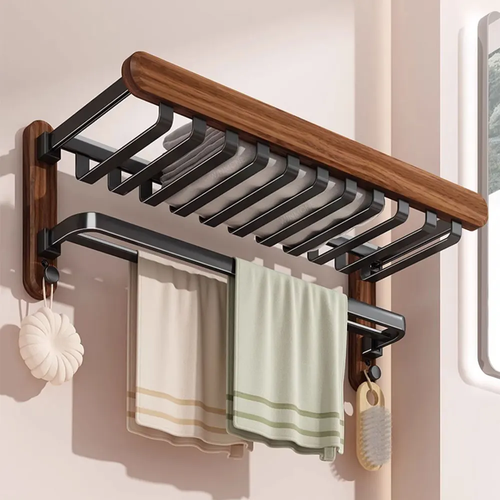 Solid Wood Towel Rack Double-layer Folding Walnut Wood Towel Holder Bathroom Storage Shelf Drying Rack Bath Towel Rack with Hook
Solid Wood Towel Rack Double-layer Folding Walnut Wood Towel Holder Bathroom Storage Shelf Drying Rack Bath Towel Rack with Hook