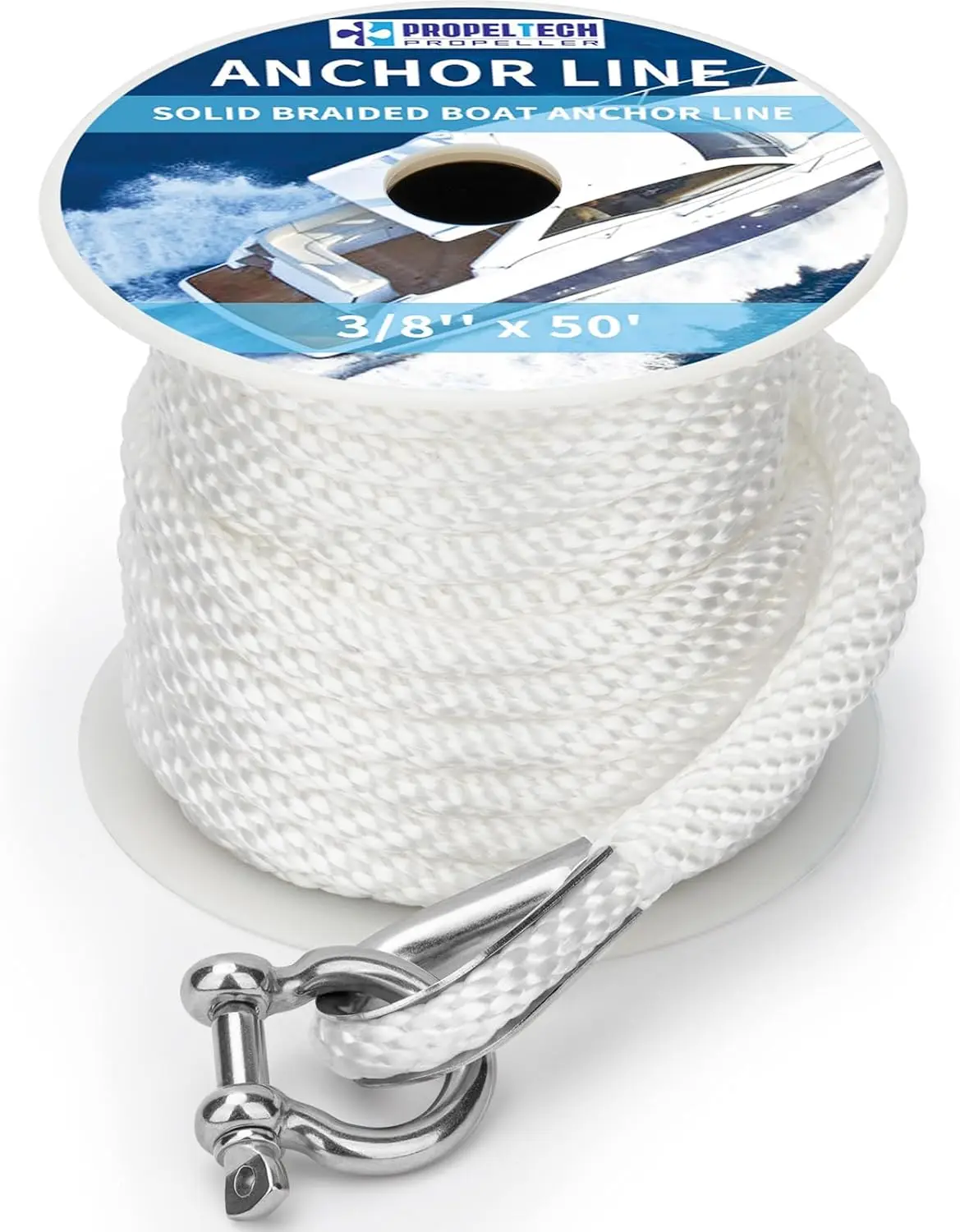 3/8" x 50' Braided Anchor Line with Thimble & Shackle, Premium Marine Rope for Boats
3/8" x 50' Braided Anchor Line with Thimble & Shackle, Premium Marine Rope for Boats