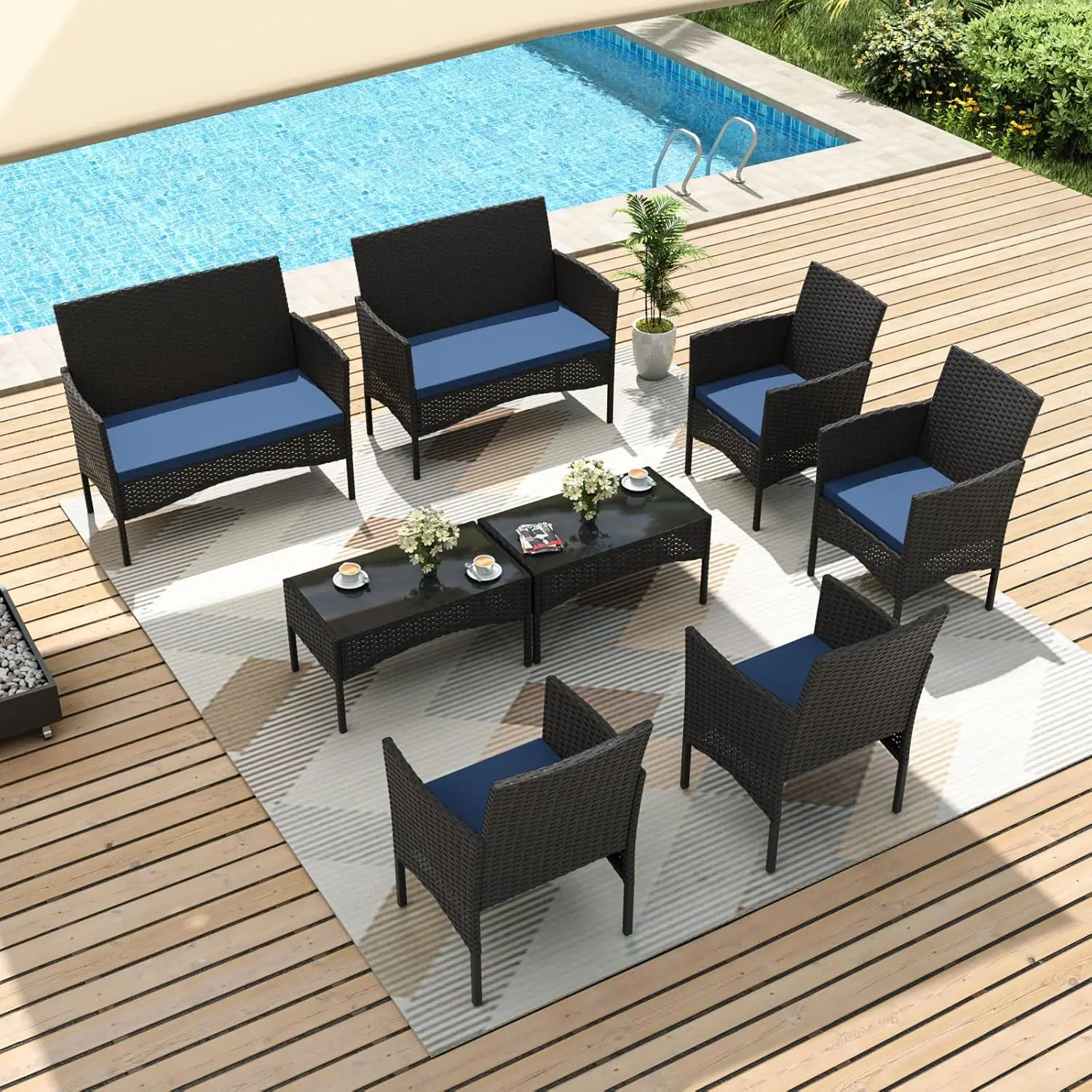 8 Pieces Patio Furniture Set Wicker Outdoor Furniture with 4 Chairs 2 Loveseats 2 Glass Coffee Tables Weather Resistant Patio
8 Pieces Patio Furniture Set Wicker Outdoor Furniture with 4 Chairs 2 Loveseats 2 Glass Coffee Tables Weather Resistant Patio