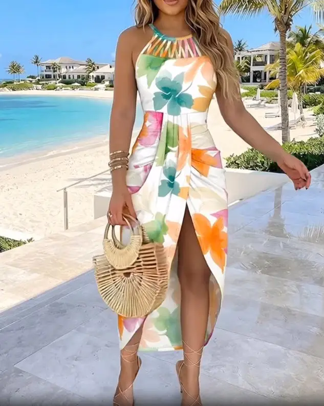 Women's Dress 2026 Spring Summer Fashion Watercolor Print Slit Midi Dress Sexy Criss Cross Halter Tie Hollow-Out Vacation Dress
Women's Dress 2026 Spring Summer Fashion Watercolor Print Slit Midi Dress Sexy Criss Cross Halter Tie Hollow-Out Vacation Dress