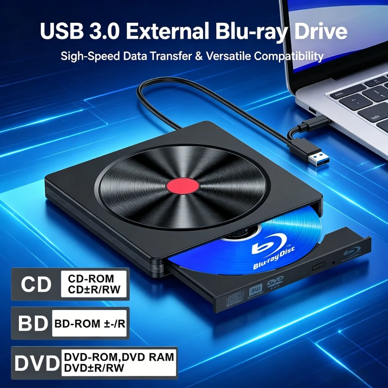 External Blu-ray Drive, USB 3.0 & Type-C BD Reader, DVD/CD Burner – Portable Blu-ray Player for Laptop PC, Windows/Linux/Mac OS
External Blu-ray Drive, USB 3.0 & Type-C BD Reader, DVD/CD Burner – Portable Blu-ray Player for Laptop PC, Windows/Linux/Mac OS