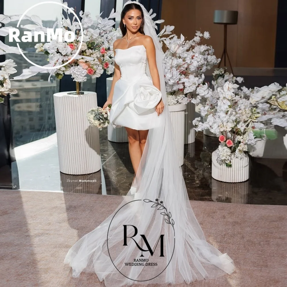 Ranmo Modern Short White Strapless Wedding Dress Pleat Corset Mini Flowers 2026 Bridal Gown vestido de novia boda Customized
Ranmo Modern Short White Strapless Wedding Dress Pleat Corset Mini Flowers 2026 Bridal Gown vestido de novia boda Customized
