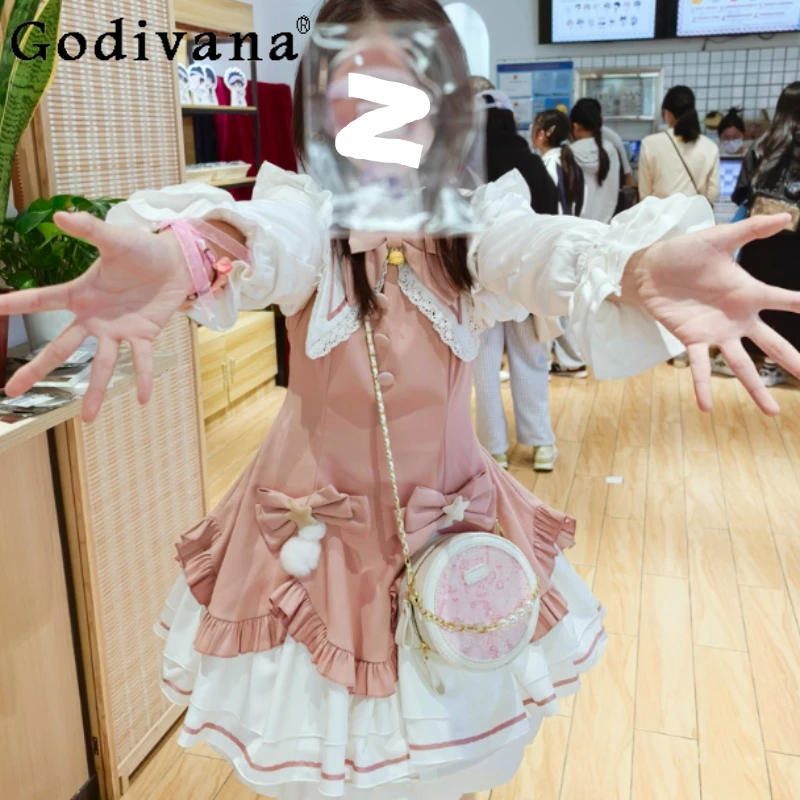 Elegant Lolita Cute Christmas Princess Sweet Op Long Sleeve Dress Spring Autumn New Women's Ruffles Stand-up Collar Pink Dresses
Elegant Lolita Cute Christmas Princess Sweet Op Long Sleeve Dress Spring Autumn New Women's Ruffles Stand-up Collar Pink Dresses