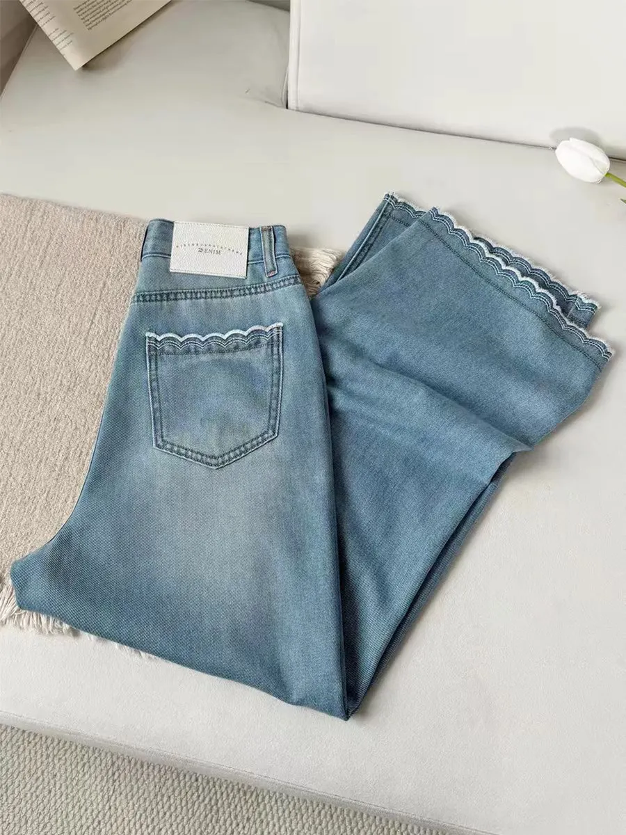 Vintage Blue Ice Silk Cropped Pants Women Summer Thin Fashion Embroidery High Waist Straight Jeans Oversized Female Trousers
Vintage Blue Ice Silk Cropped Pants Women Summer Thin Fashion Embroidery High Waist Straight Jeans Oversized Female Trousers