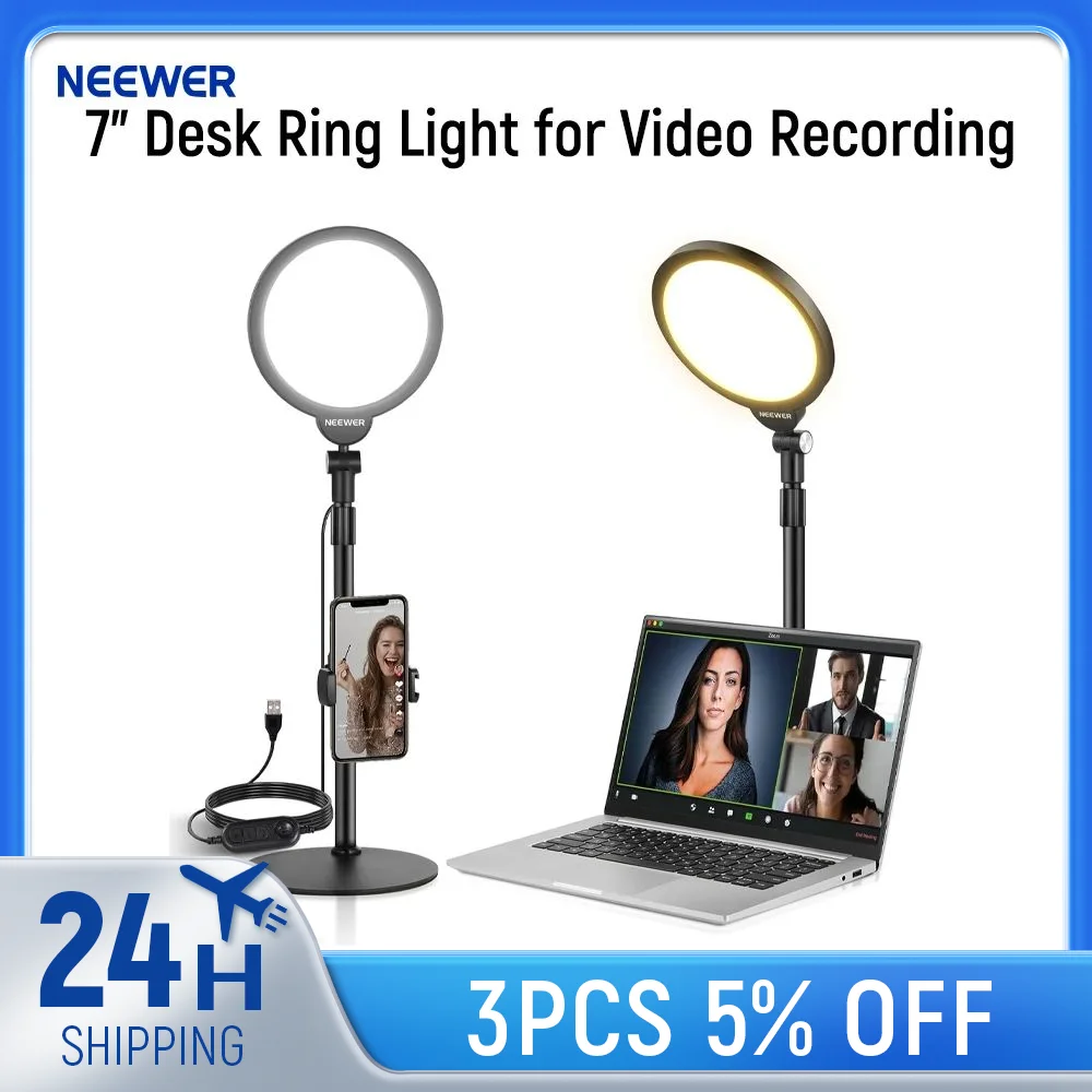 NEEWER Basics 7" Desk Ring Light for Video Recording, 10W Dimmable Full Screen Key Lighting for iPhone Computer Laptop 
NEEWER Basics 7" Desk Ring Light for Video Recording, 10W Dimmable Full Screen Key Lighting for iPhone Computer Laptop
