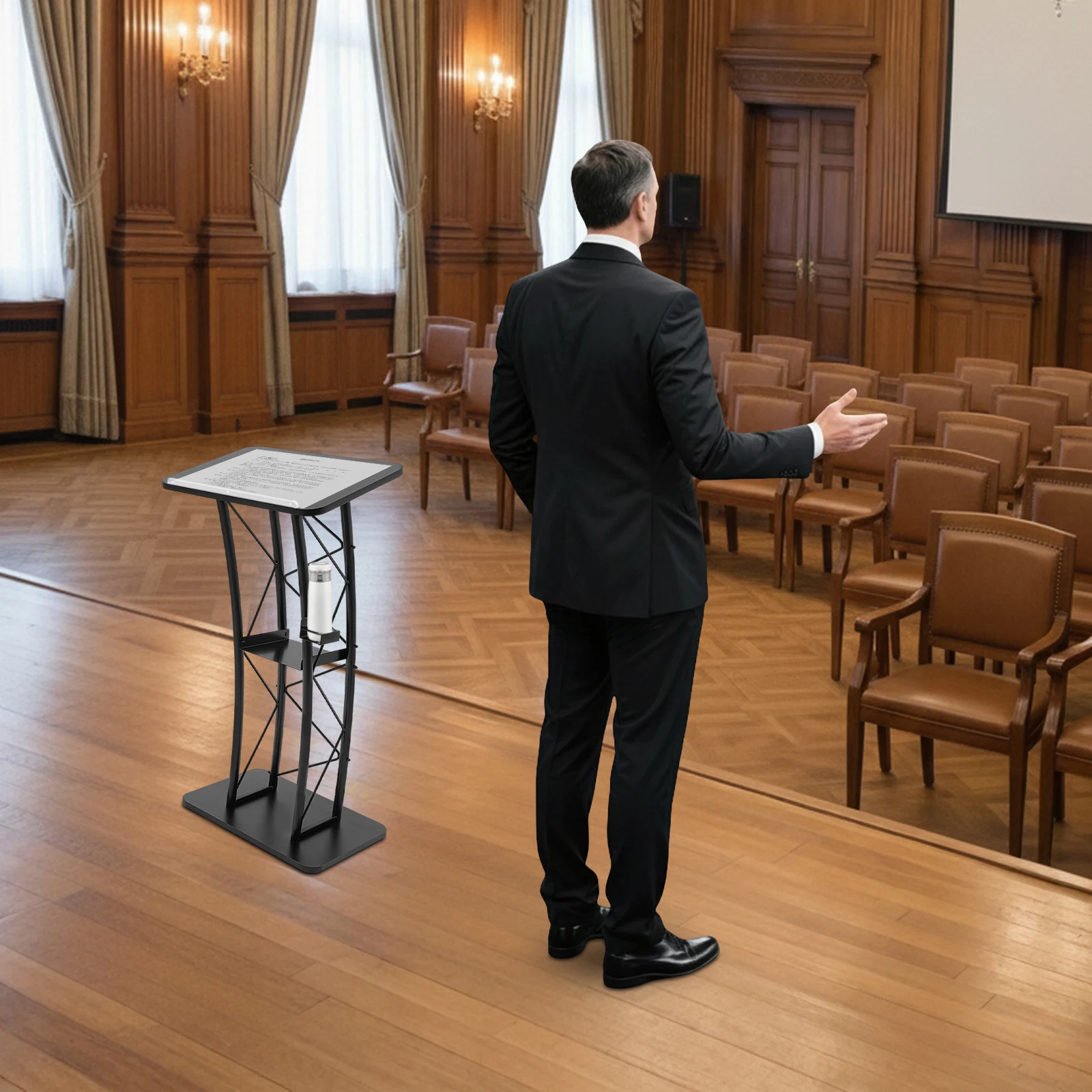 Curved Podium Lectern, Iron MDF Construction, Modern Arc Design for Speech Presentation Includes Cup Holder for Classroom Office
Curved Podium Lectern, Iron MDF Construction, Modern Arc Design for Speech Presentation Includes Cup Holder for Classroom Office