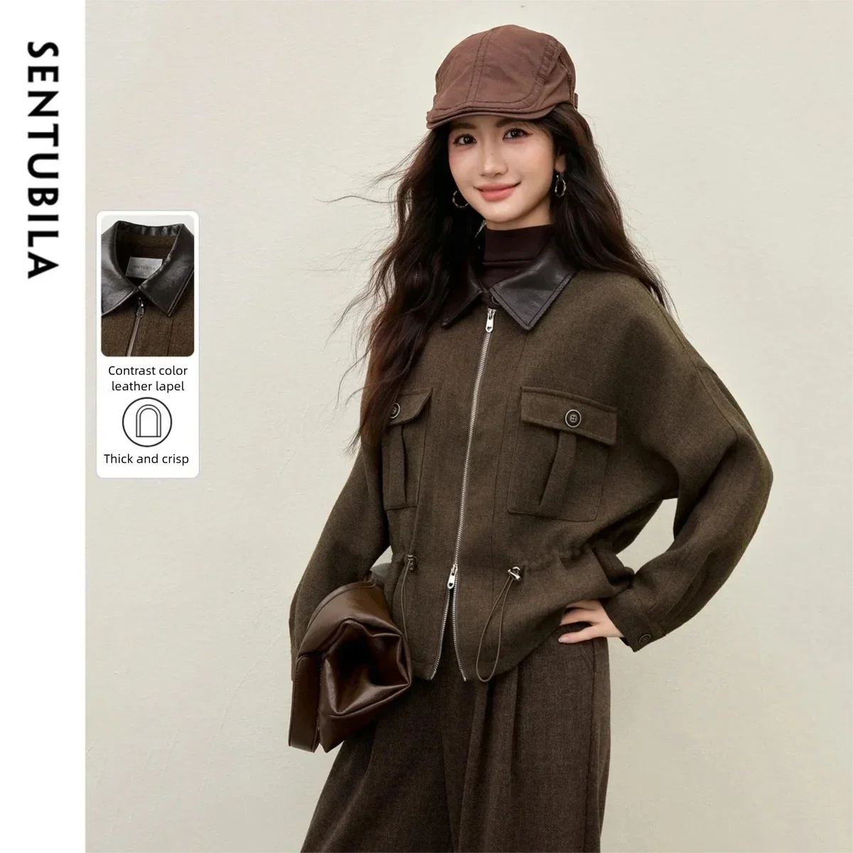 SENTUBILA Women's Contrast Leather Collar Jacket 2025 Retro Double Zipper Drawstring Coat Casual Winter Lady Outerwear 154WB4867
SENTUBILA Women's Contrast Leather Collar Jacket 2025 Retro Double Zipper Drawstring Coat Casual Winter Lady Outerwear 154WB4867