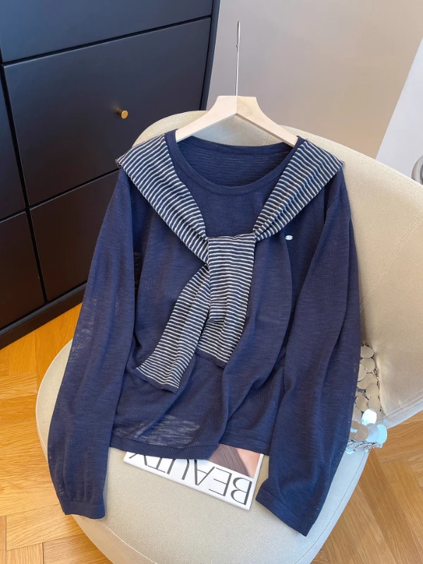 plus Size Women's Knitted Stripe oulder awl Long Sve T-irt Korean Sle Spring Autumn Design Sense Top True Two-Piece
plus Size Women's Knitted Stripe oulder awl Long Sve T-irt Korean Sle Spring Autumn Design Sense Top True Two-Piece