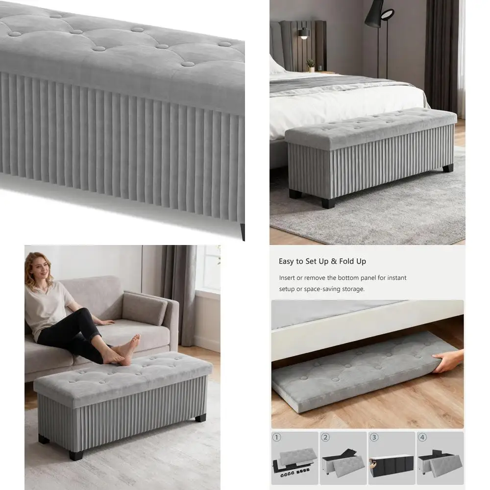 43 Grey Velvet Foldable Ottoman Bench with Storage, Living Room & Bedroom Footrest
43 Grey Velvet Foldable Ottoman Bench with Storage, Living Room & Bedroom Footrest
