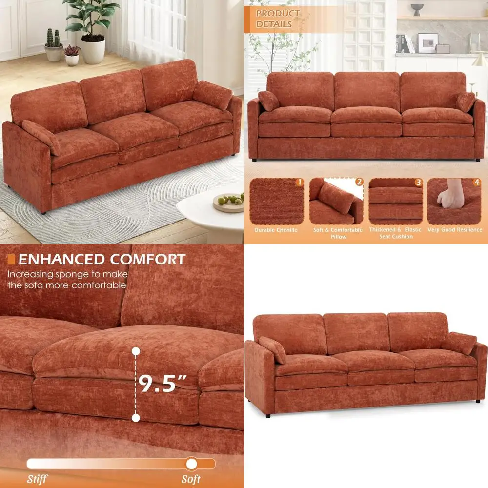 Chenille Sofa with Arm Pillows, 3-Seater Upholstered Sofa with Comfortable Back Cushions, High-Density Foam Living Room Couch, A
Chenille Sofa with Arm Pillows, 3-Seater Upholstered Sofa with Comfortable Back Cushions, High-Density Foam Living Room Couch, A