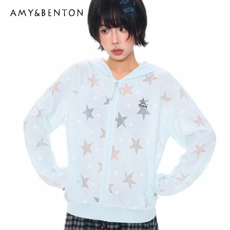 Korean Design Girl Star Embroidered Long-sleeved Women's Sunscreen Clothes 2026 Summer New Thin Breathable Hooded Jackets Ladies
Korean Design Girl Star Embroidered Long-sleeved Women's Sunscreen Clothes 2026 Summer New Thin Breathable Hooded Jackets Ladies
