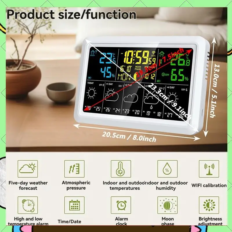 WIFI Multifunction Tuya Weather Station Air Quality Temperature Humidity Meter Moon Phase Air Pressure Weather Clock-BAAQ
WIFI Multifunction Tuya Weather Station Air Quality Temperature Humidity Meter Moon Phase Air Pressure Weather Clock-BAAQ