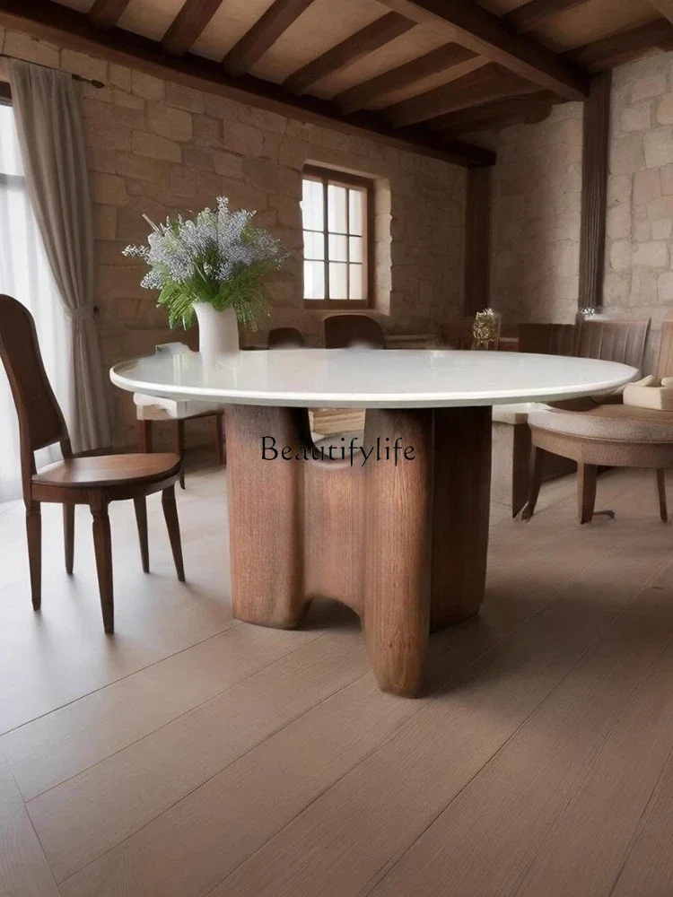 Vintage Solid Wood Round Dining Table Walnut Color Retro Creative Round Dining Table
Vintage Solid Wood Round Dining Table Walnut Color Retro Creative Round Dining Table