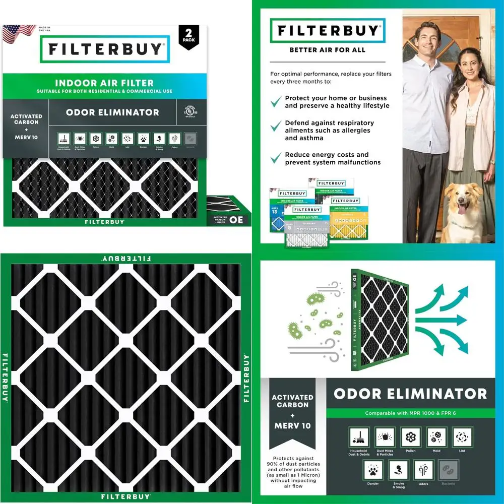 2-Pack 24x24x1 MERV 10 Air Filters with Activated Carbon for Odor & Allergy Reduction, HVAC AC Furnace Replacement Filters (Actu
2-Pack 24x24x1 MERV 10 Air Filters with Activated Carbon for Odor & Allergy Reduction, HVAC AC Furnace Replacement Filters (Actu