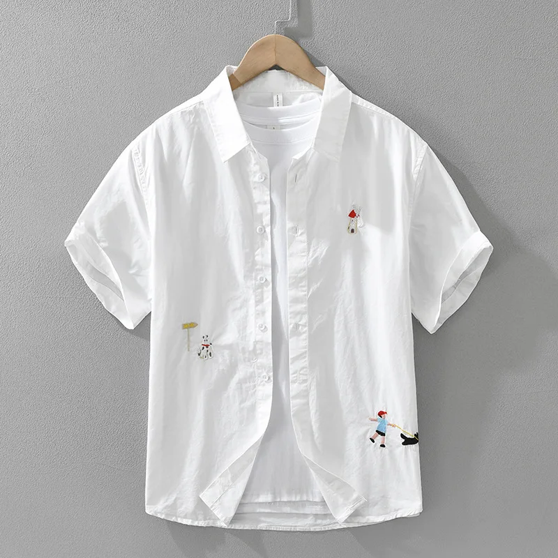 Summer New Short Sleeve White Shirt Men Streetwear Cartoon Embroidery Shirt Man Youthful Funny Shirt Pure Cotton Casual Shirts
Summer New Short Sleeve White Shirt Men Streetwear Cartoon Embroidery Shirt Man Youthful Funny Shirt Pure Cotton Casual Shirts