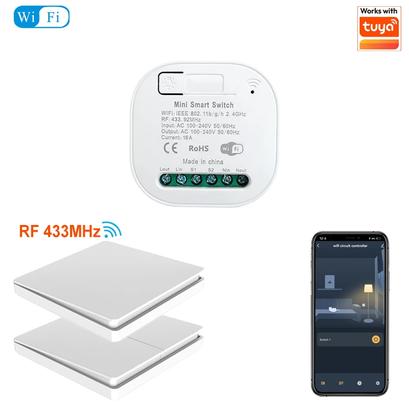 WiFi Smart Switch Module 16A with RF433MHz Self Powered Wireless Switch Remote Control on off Works with Google Home Alexa
WiFi Smart Switch Module 16A with RF433MHz Self Powered Wireless Switch Remote Control on off Works with Google Home Alexa