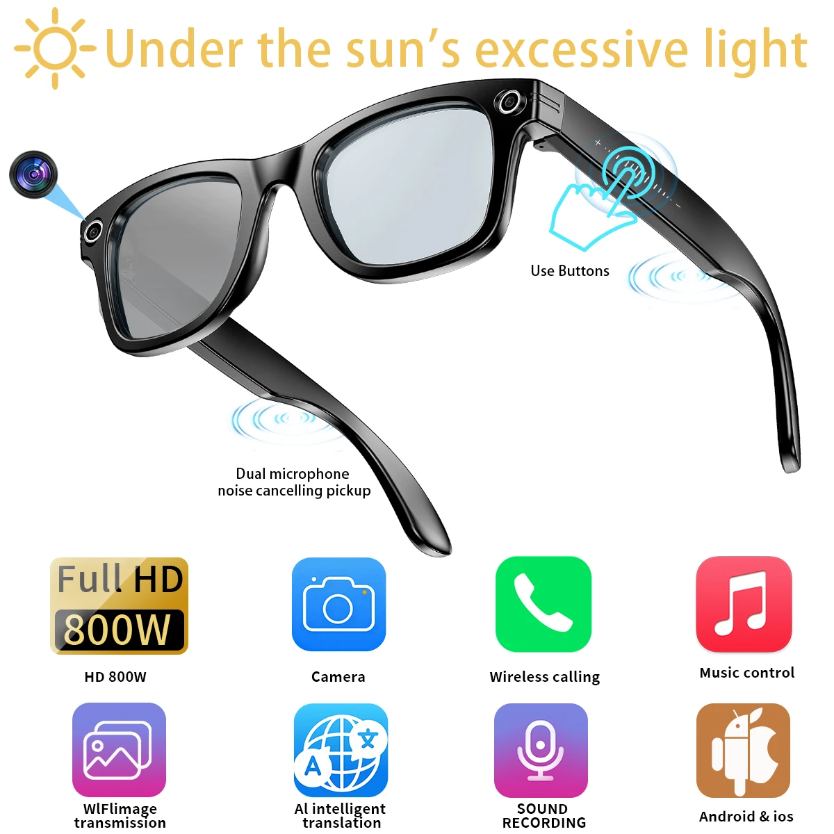 Умные очки LIGE AI, 8 МП, HD-камера, чат, Bluetooth-вызов, аккумулятор 270 мАч, голосовой помощник, управление, солнцезащитные очки, фотохромные линзы 
Умные очки LIGE AI, 8 МП, HD-камера, чат, Bluetooth-вызов, аккумулятор 270 мАч, голосовой помощник, управление, солнцезащитные очки, фотохромные линзы