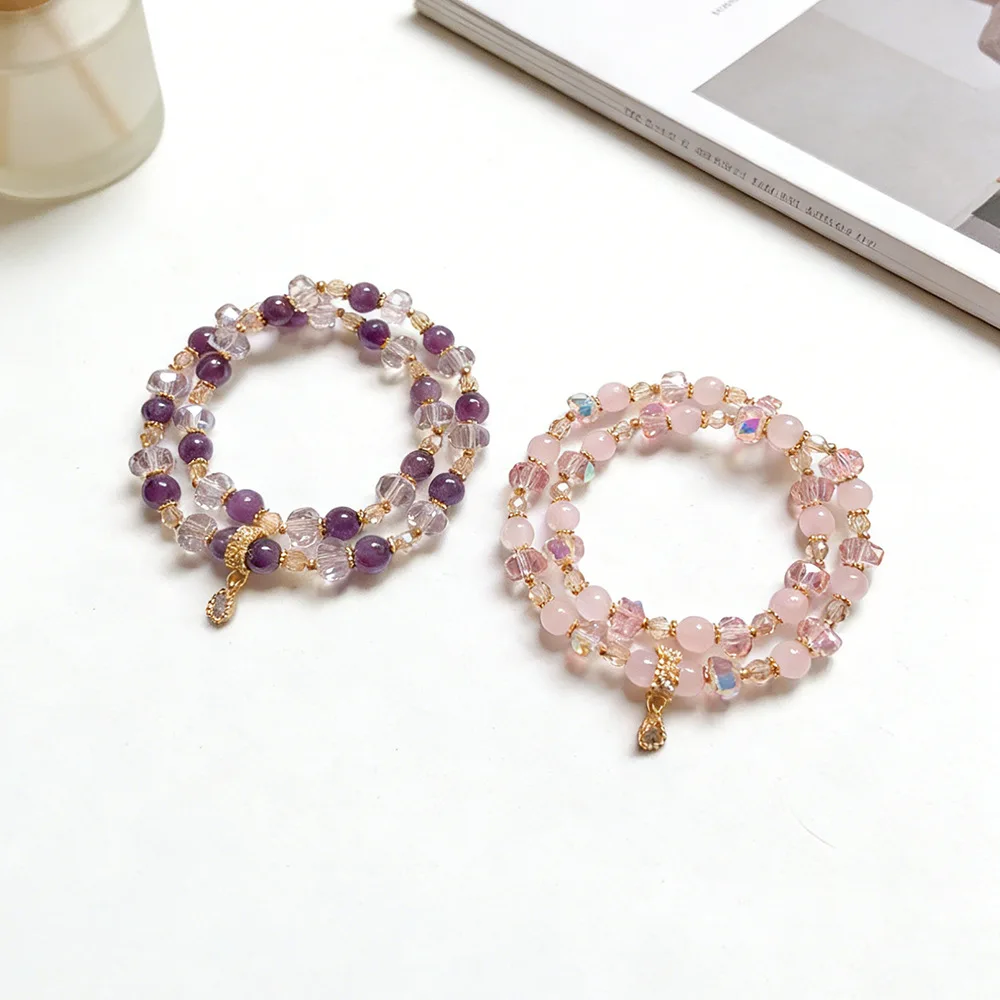 6mm Natural Rose Quartz Amethyst Beads Double Strand Beaded Bracelet with Zircon Waterdrop Charm for Women Elegant Jewelry Gift
6mm Natural Rose Quartz Amethyst Beads Double Strand Beaded Bracelet with Zircon Waterdrop Charm for Women Elegant Jewelry Gift