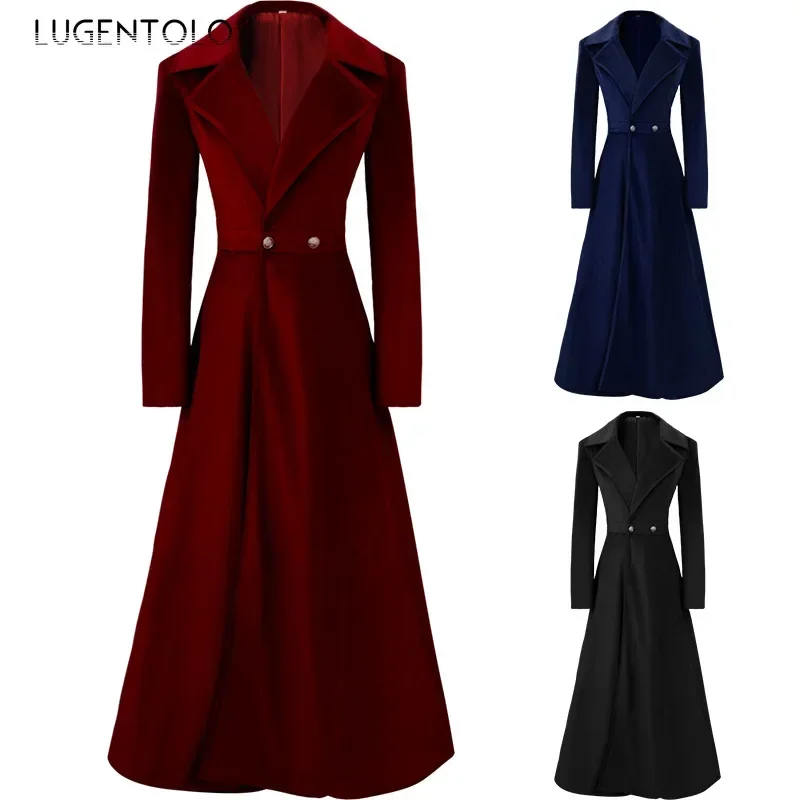 Men Elegant Trench Coat Autumn Winter Slim Lapel Long Sleeve Lady Temperament Solid Button Beautiful Velvet Cloth Lugentolo
Men Elegant Trench Coat Autumn Winter Slim Lapel Long Sleeve Lady Temperament Solid Button Beautiful Velvet Cloth Lugentolo