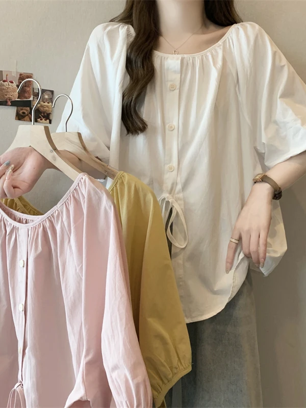 plus Size Women's Loose Fit Short Sleeve Shirt with Belt Design Summer New Style Korean Style Office Commute Style Meat Covering
plus Size Women's Loose Fit Short Sleeve Shirt with Belt Design Summer New Style Korean Style Office Commute Style Meat Covering