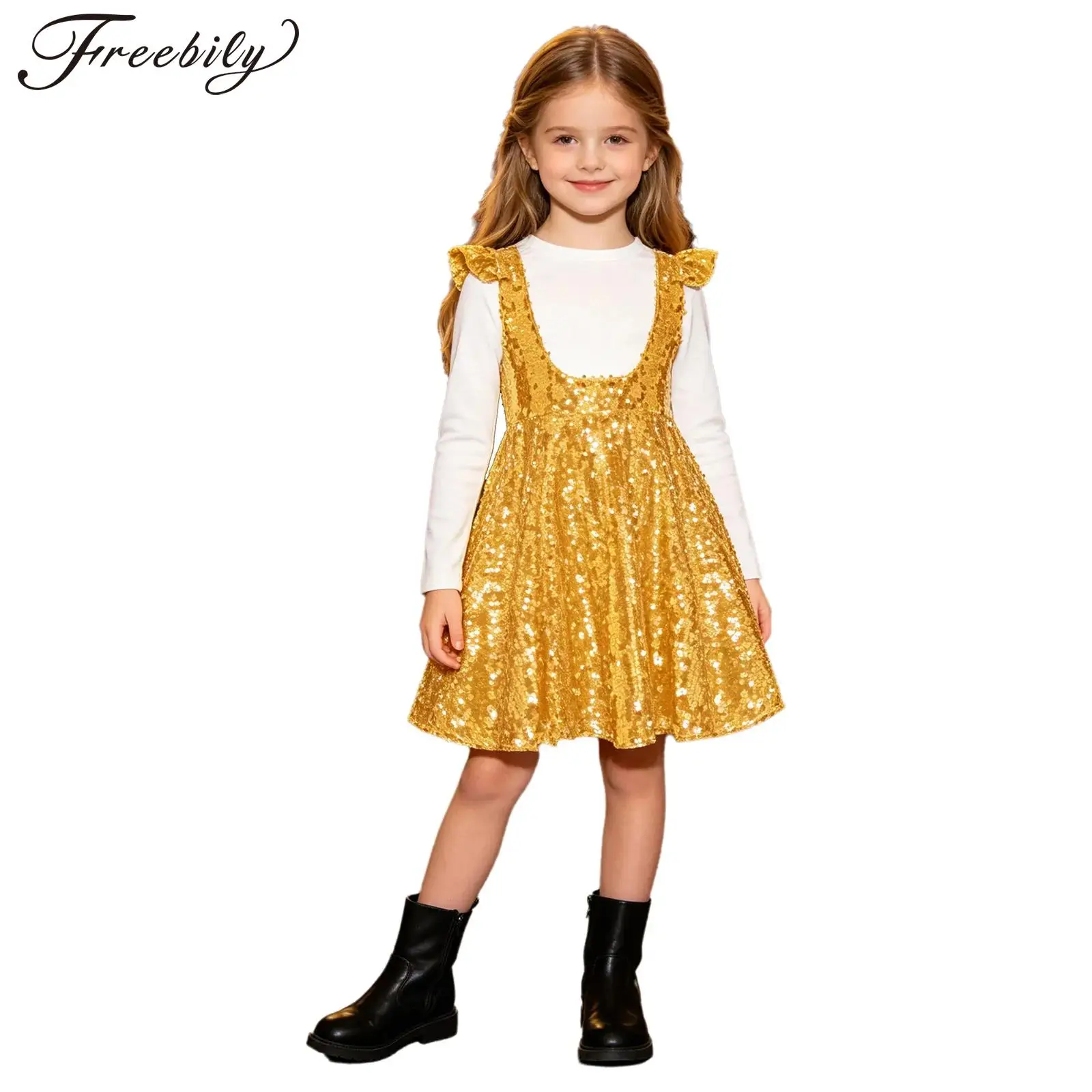 Kids Girls Allover Sequin Pinafore Skirt Ruffled Suspenders Adjustable Straps A-line Pleated Sparkly Dancing Prom Skirt
Kids Girls Allover Sequin Pinafore Skirt Ruffled Suspenders Adjustable Straps A-line Pleated Sparkly Dancing Prom Skirt