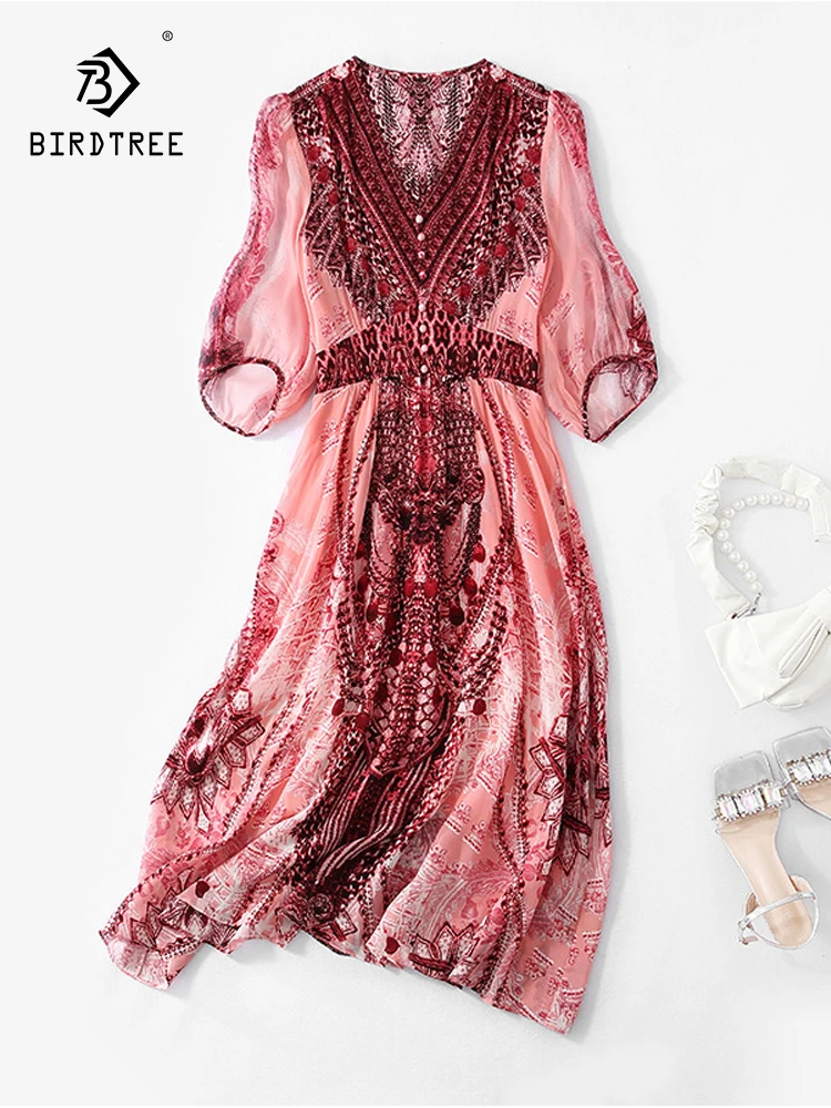 BirdTree 100%Real Silk Elegant Dresses, Women Half Sleeve V Neck Printed, Ethnic Style Fashion Dress, 2024 Summer New D43795QC
BirdTree 100%Real Silk Elegant Dresses, Women Half Sleeve V Neck Printed, Ethnic Style Fashion Dress, 2024 Summer New D43795QC