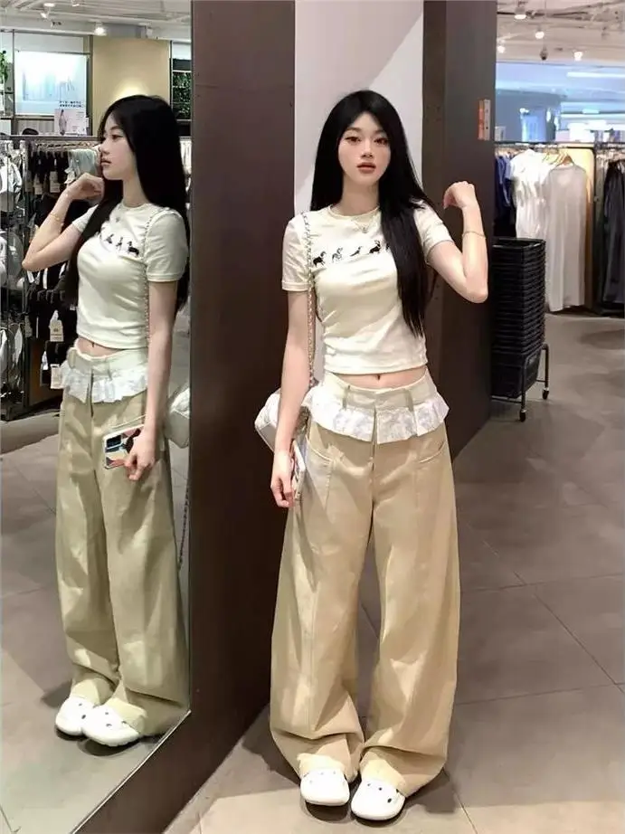 Джинсы цвета хаки с кружевной отделкой, женские свободные джинсы, винтажные широкие длинные брюки с высокой талией, осенние новые брюки с эффектом похудения
Джинсы цвета хаки с кружевной отделкой, женские свободные джинсы, винтажные широкие длинные брюки с высокой талией, осенние новые брюки с эффектом похудения