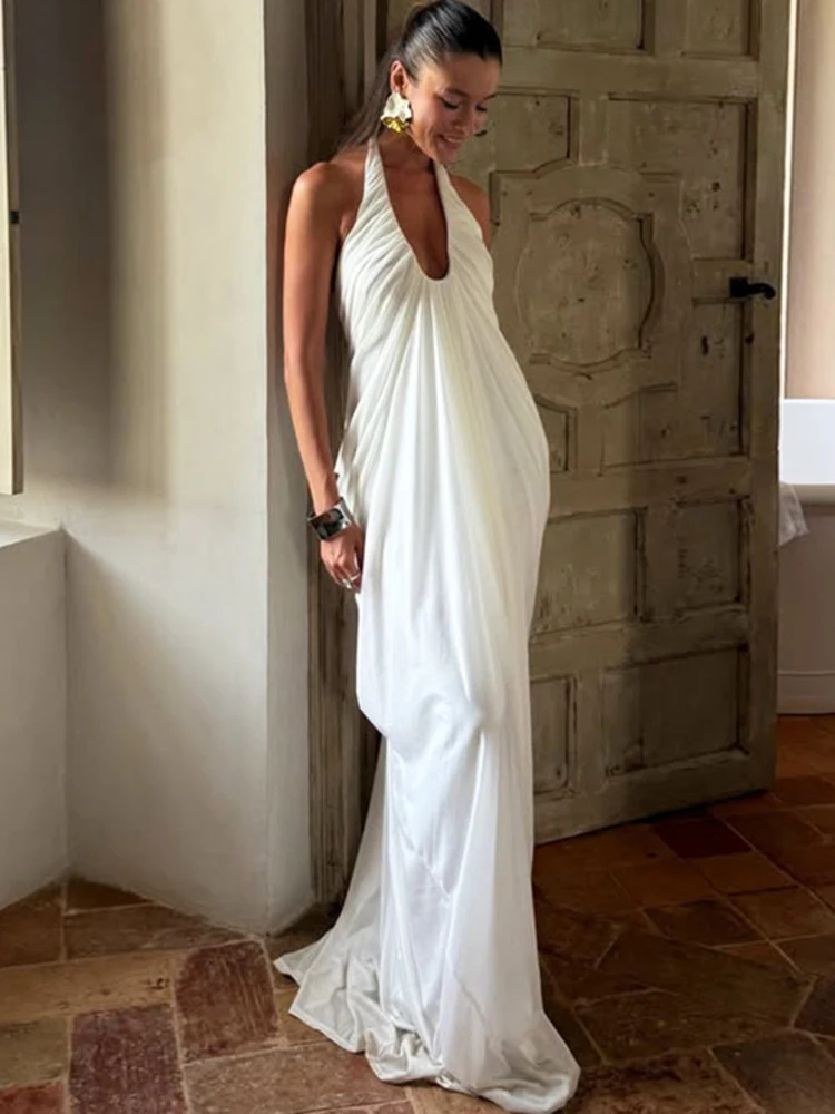 Oniflyme Sleeveless V Neck Mesh Maxi Dress Women Sexy Halter Backless Ruched A-line Wedding Party Dresses Elegant Robes Vestido
Oniflyme Sleeveless V Neck Mesh Maxi Dress Women Sexy Halter Backless Ruched A-line Wedding Party Dresses Elegant Robes Vestido