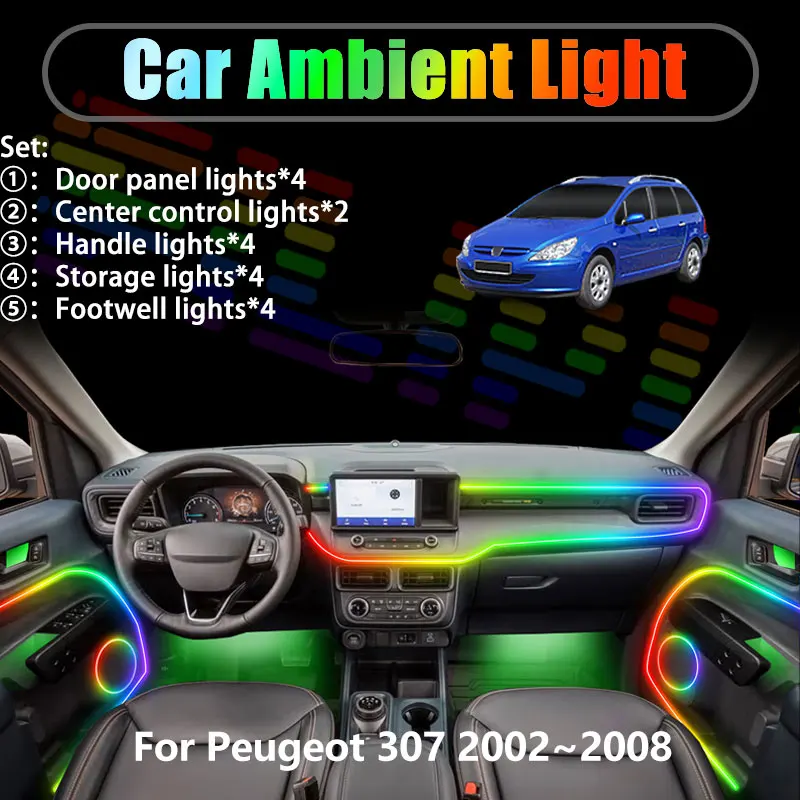 For Peugeot 307 2002~2008 2003 2004 2005 2/18 in 1 Car ambient lighting Led trunk interior led lights USB RGB Ensemble Streamer
For Peugeot 307 2002~2008 2003 2004 2005 2/18 in 1 Car ambient lighting Led trunk interior led lights USB RGB Ensemble Streamer