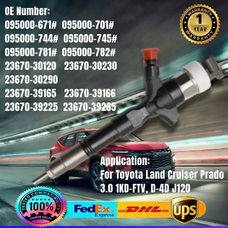 095000-7810 095000-7820 095000-701# 23670-39165 23670-30290 23670-39225 Fuel Injector for Toyota Dyna Land Cruise 3.0 1KD-FTV
095000-7810 095000-7820 095000-701# 23670-39165 23670-30290 23670-39225 Fuel Injector for Toyota Dyna Land Cruise 3.0 1KD-FTV