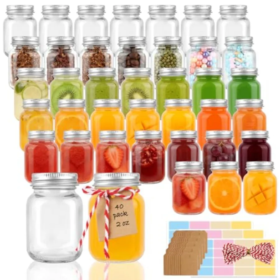 Pack 2 oz Mason Jars with Silver Lids, Mini Glass Jar for Ginger Shots, Small Juice Shot Bottles with Caps, Container for Bever
Pack 2 oz Mason Jars with Silver Lids, Mini Glass Jar for Ginger Shots, Small Juice Shot Bottles with Caps, Container for Bever