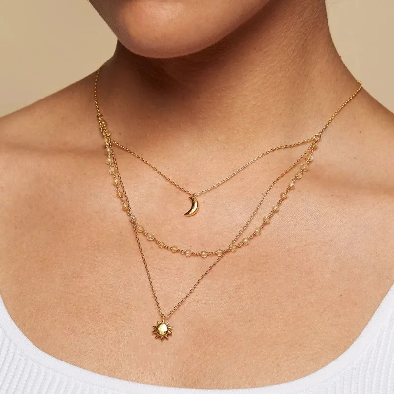 3-Layer Sun Moon Pendant Necklace Stainless Steel 18k Gold Beaded Chain Dainty Choker Boho Minimalist Jewelry For Women Gift
3-Layer Sun Moon Pendant Necklace Stainless Steel 18k Gold Beaded Chain Dainty Choker Boho Minimalist Jewelry For Women Gift
