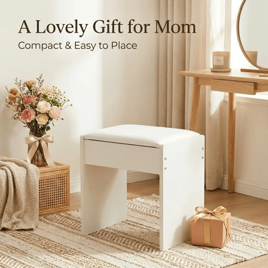 White Vanity Stool with Cushioned Seat, Small Boho Bedroom Accent Stool for Makeup Table, Compact Stool for Apartment & Small Spaces, Gift for Mom
White Vanity Stool with Cushioned Seat, Small Boho Bedroom Accent Stool for Makeup Table, Compact Stool for Apartment & Small Spaces, Gift for Mom