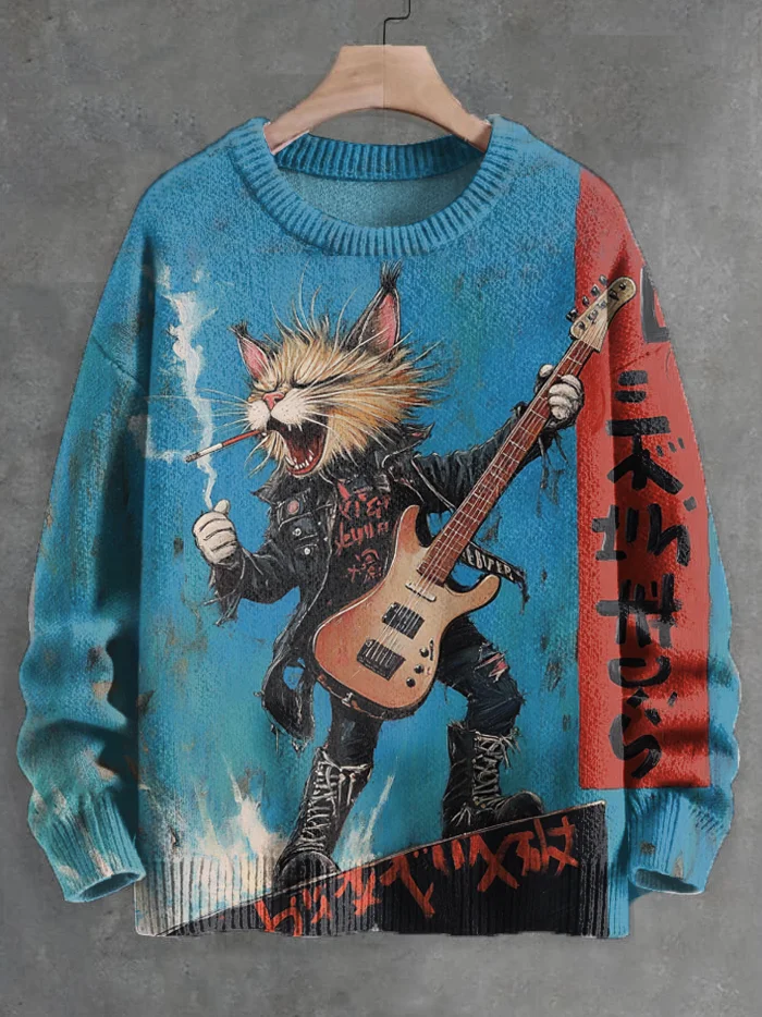 Men's Punk Cat Rock Guitar Art Print Knit Sweatshirt Pullover Sweater Women For Men Sweater
Men's Punk Cat Rock Guitar Art Print Knit Sweatshirt Pullover Sweater Women For Men Sweater