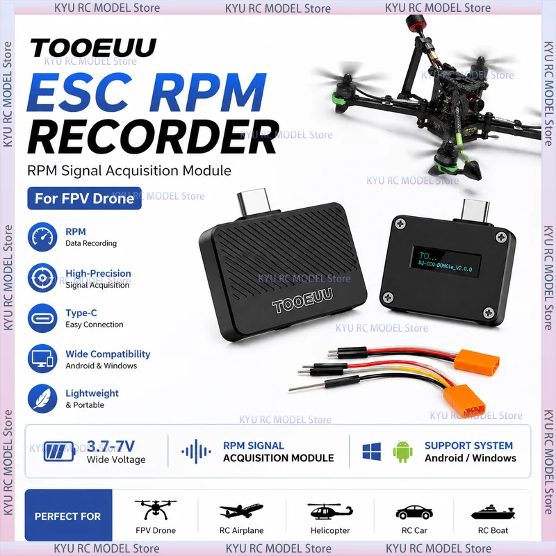 TOOEUU ESC RPM Recorder FPV Drone Signal Acquisition Module Type-C USB Dongle 3.7-7V Data Logger for FPV Quadcopter
TOOEUU ESC RPM Recorder FPV Drone Signal Acquisition Module Type-C USB Dongle 3.7-7V Data Logger for FPV Quadcopter