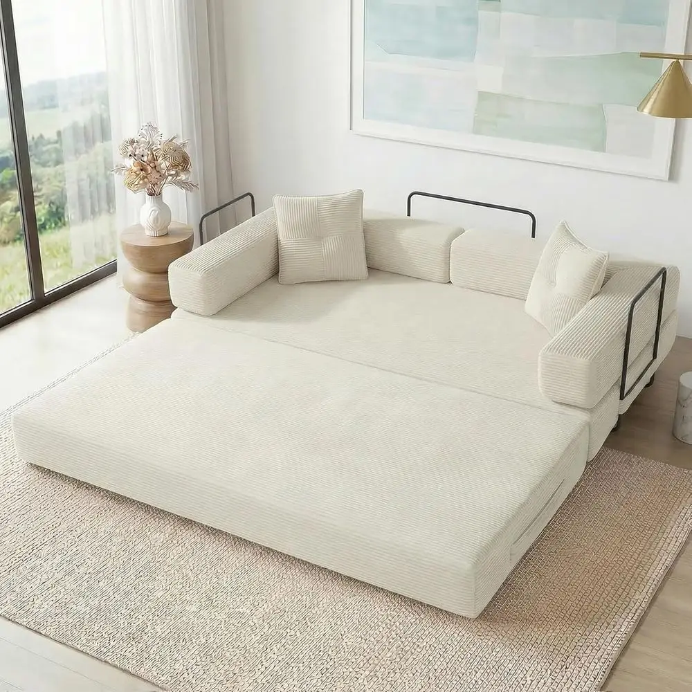 78 Inch Convertible Sofa Bed with Memory Foam Filling, Corduroy Fabric, Ideal for Small Spaces, Easy Assembly, Beige
78 Inch Convertible Sofa Bed with Memory Foam Filling, Corduroy Fabric, Ideal for Small Spaces, Easy Assembly, Beige